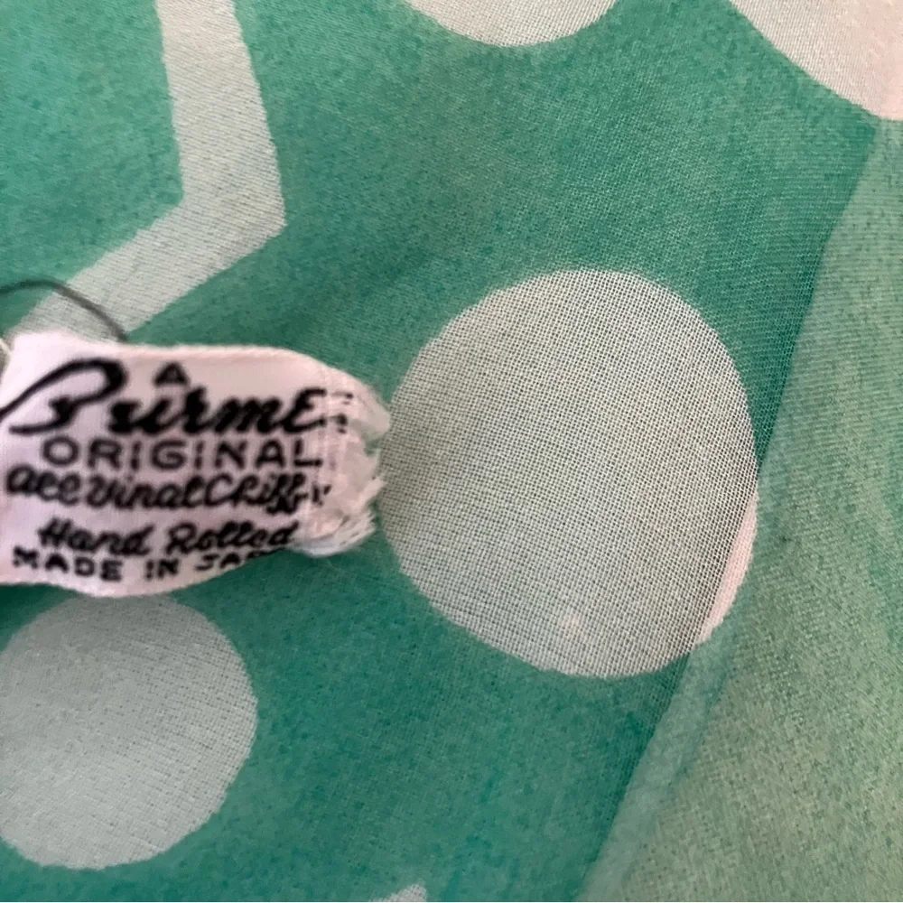 VTG Burmel Chiffon Square Scarf Dot Square Soft Mint Green And White 27in - Picture 4 of 5